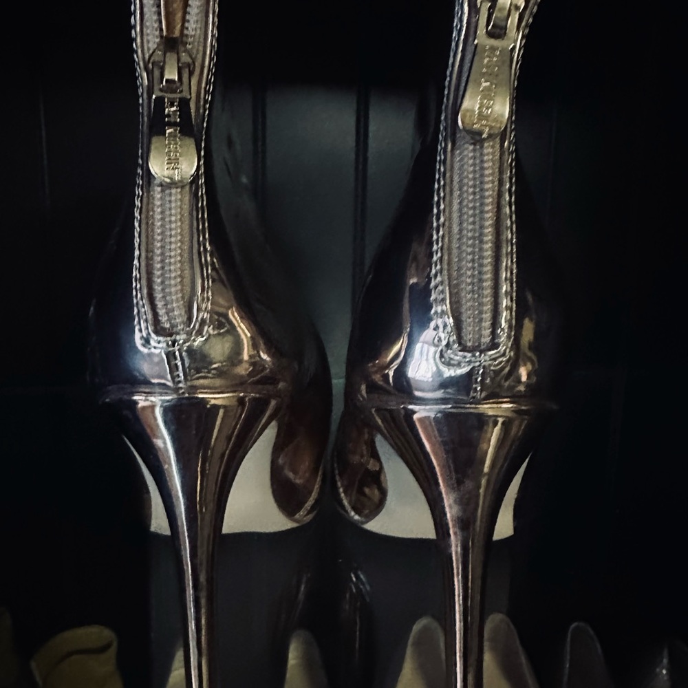 Bronze Stiletto Heeled Boots with Reflective Finish